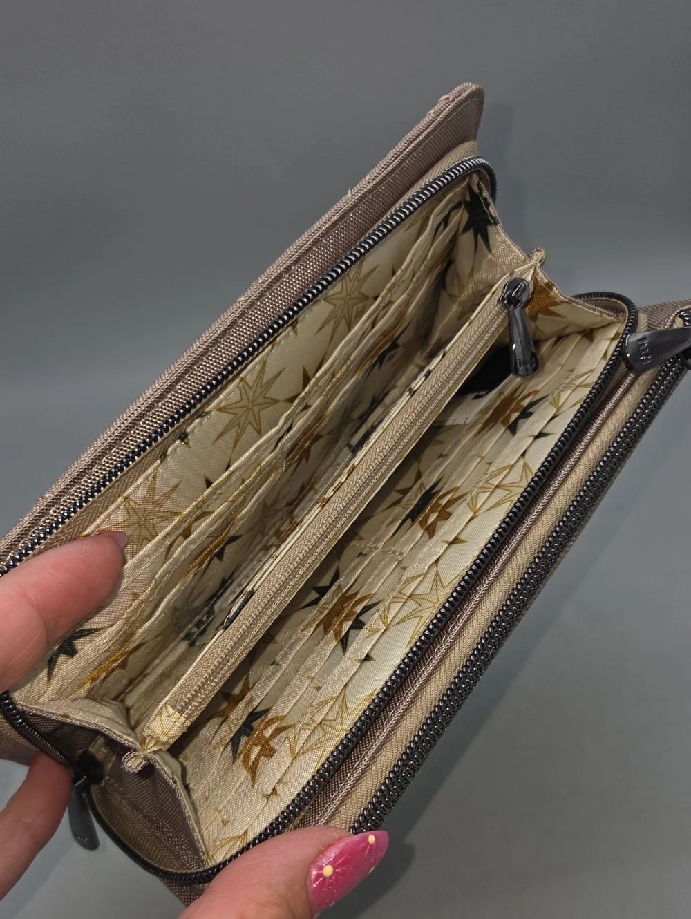 Lug Arabesque Ultra X Zip RFID Wallet in a sand Beige color